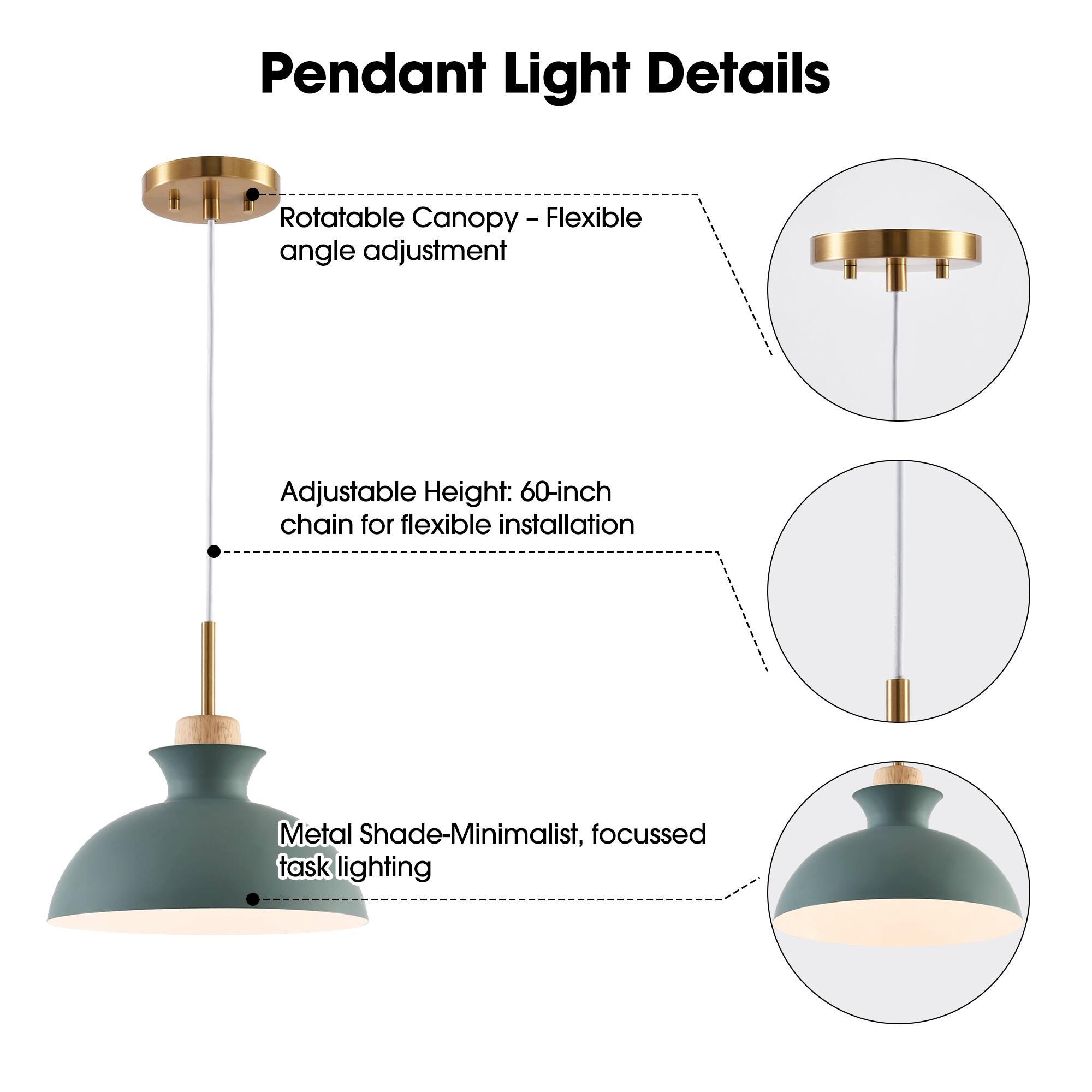 Pendant Light Details

- Rotatable Canopy - Flexible angle adjustment
- Adjustable Height: 60-inch chain for flexible installation
- Metal Shade - Minimalist, focussed task lighting