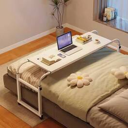 Babevy - Overbed Table with Wheels, Adjustable Height & Length Rolling Desk for Home Office, Hospital & Bedroom - White