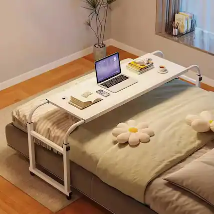 Front. Babevy - Overbed Table with Wheels, Adjustable Height & Length Rolling Desk for Home Office, Hospital & Bedroom - White.