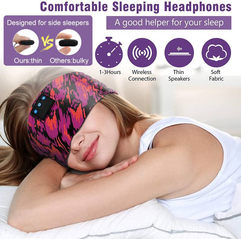 Comfortable Sleeping Headphones  
Designed for side sleepers  
A good helper for your sleep  

Ours: thin  
Others: bulky  

1-3 Hours  
Wireless Connection  
Thin Speakers  
Soft Fabric