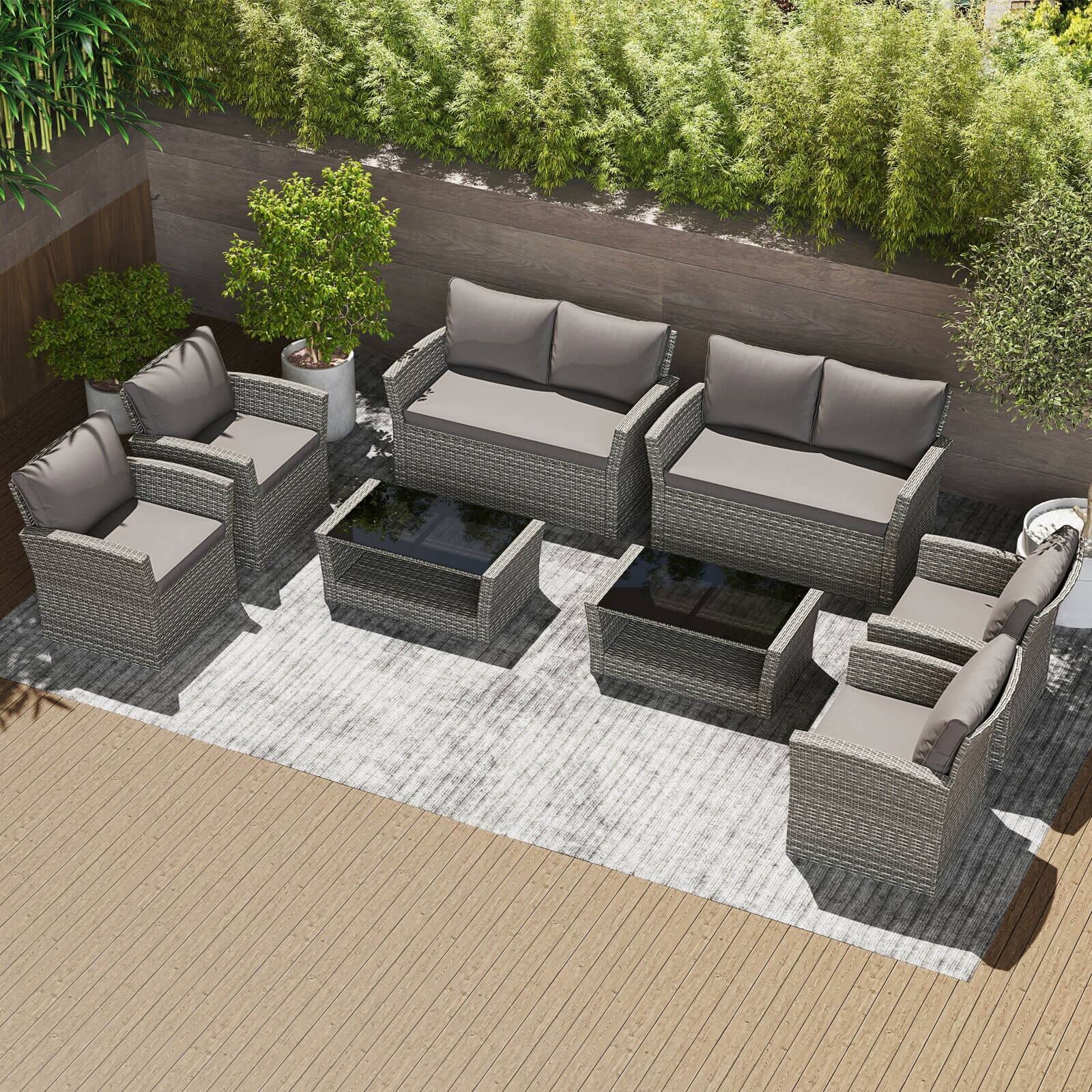 Alt View 4. Costway - Costway 8 PCS Patio Furniture Set with 4 Rattan Chairs Loveseat Coffee Table Cushions - Gray.