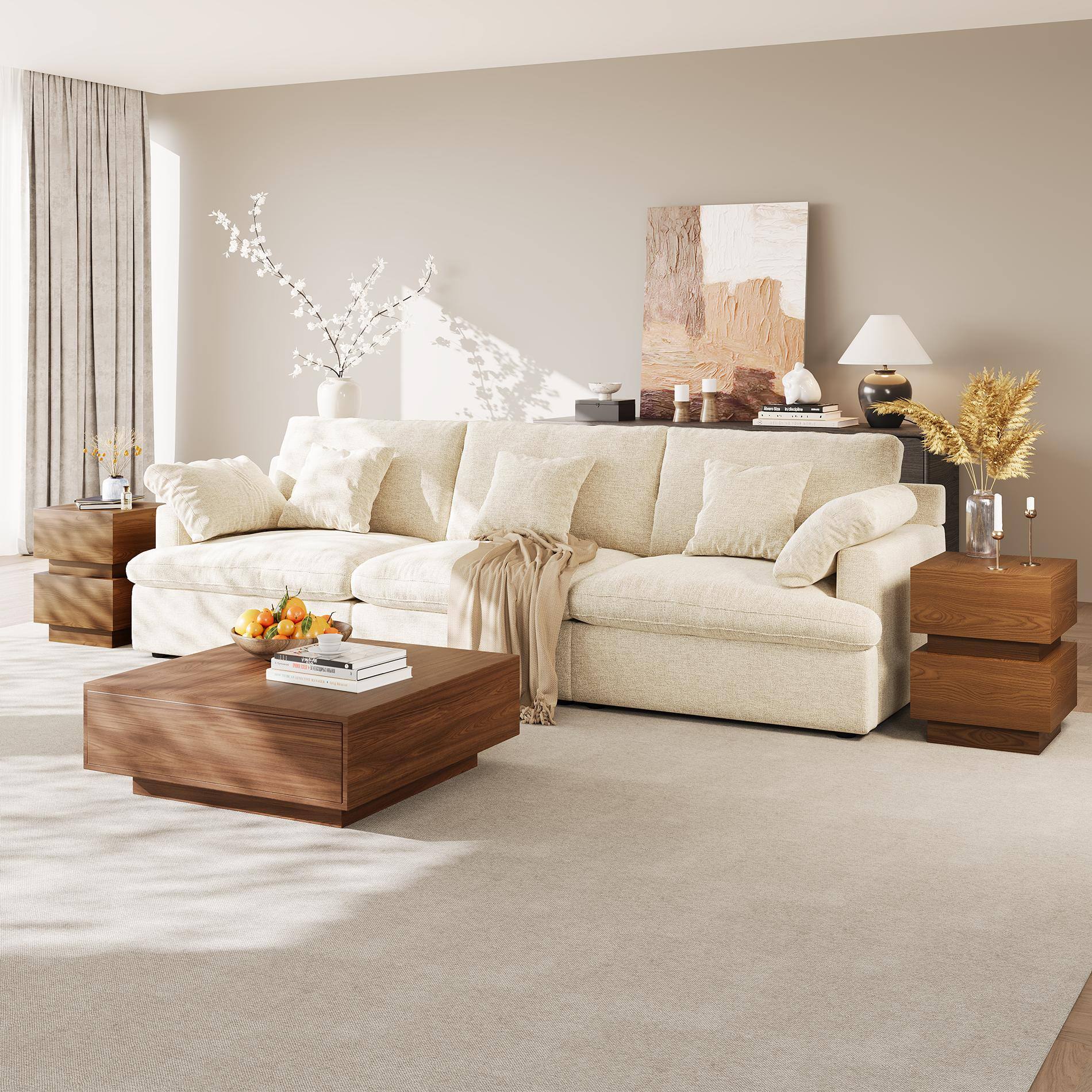 Alt View 10. POVISON - 39" Fully-assembled Square Wood Coffee Table Mid-Century Coffee Table with 2 Drawer for Living Room,  Brown - Walnut.