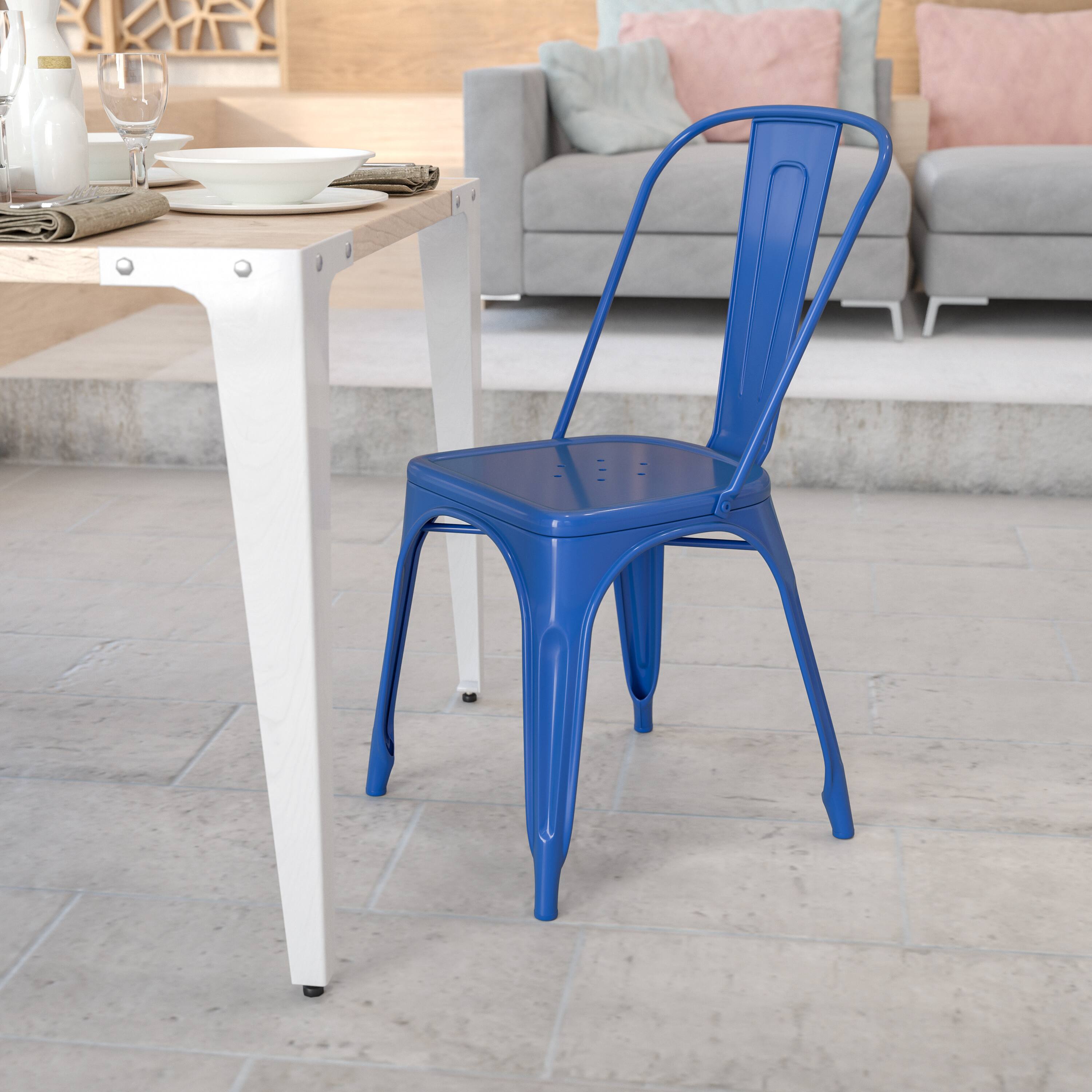 Alt View 1. Emma + Oliver - Commercial Grade Colorful Metal Indoor-Outdoor Stackable Dining Chair - Blue.
