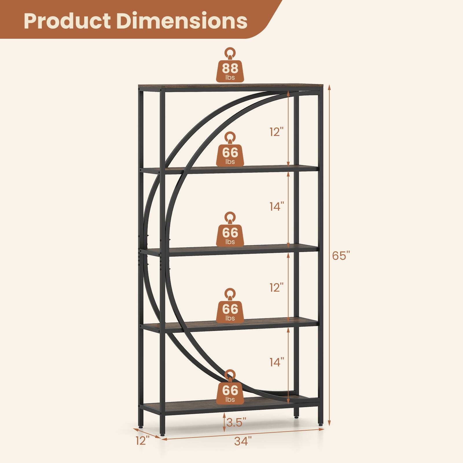 Product Dimensions

- 88 lbs
- 12" 
- 66 lbs
- 14" 
- 66 lbs
- 65" 
- 12" 
- 66 lbs
- 14" 
- 66 lbs
- 12" 
- 3.5" 
- 34"