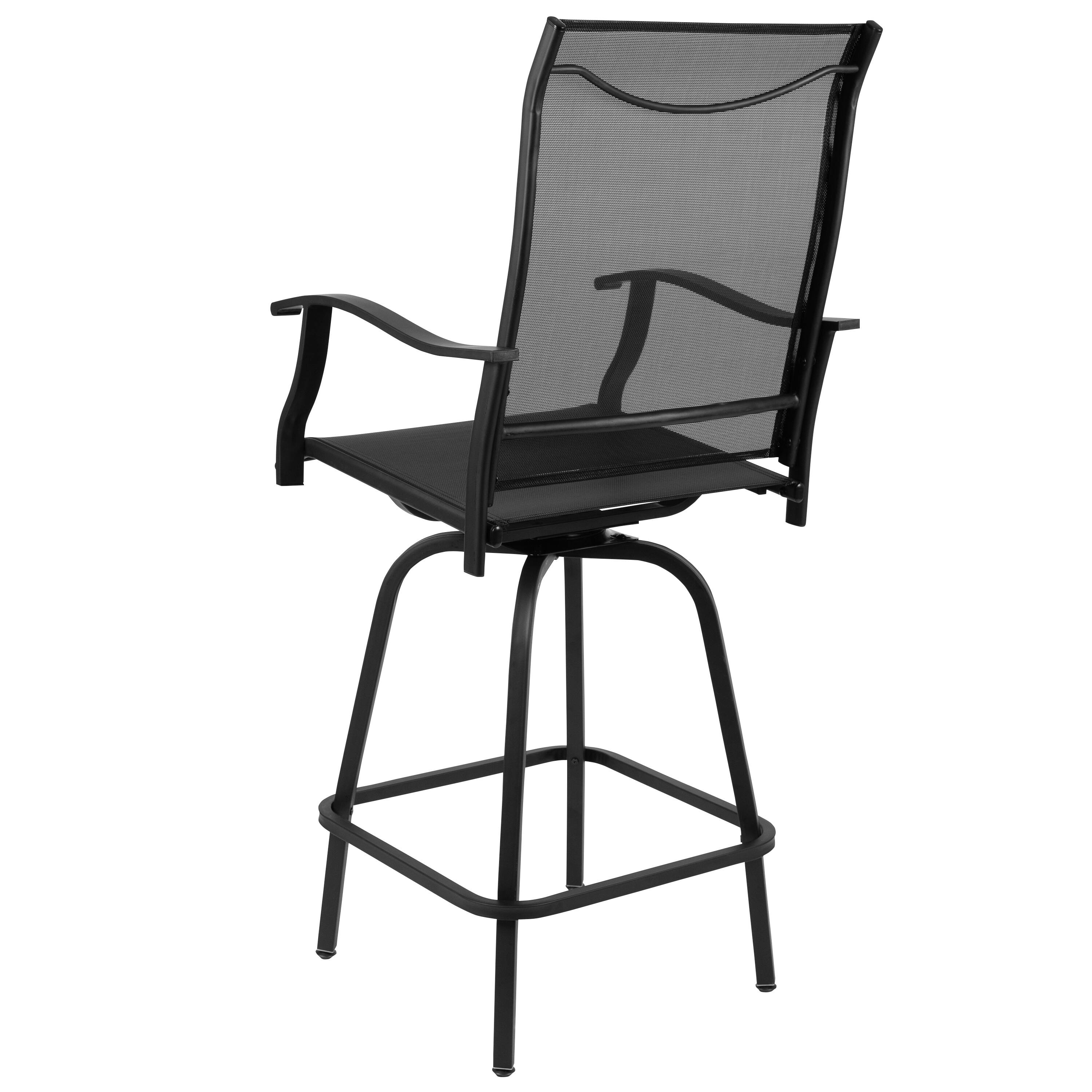 Alt View 6. Emma + Oliver - Patio Bar Height Stools Set of 2, All-Weather Textilene Swivel Stools - Black.