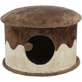 TRIXIE - Cozy Plush Cover Indoor Cat Condo with a Cat Toy on String, -Beige - Brown