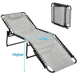 Costway - Folding Lounge Chaise Chair 4 Position Patio Recliner w/Pillow Sunbathe Chair - Gray