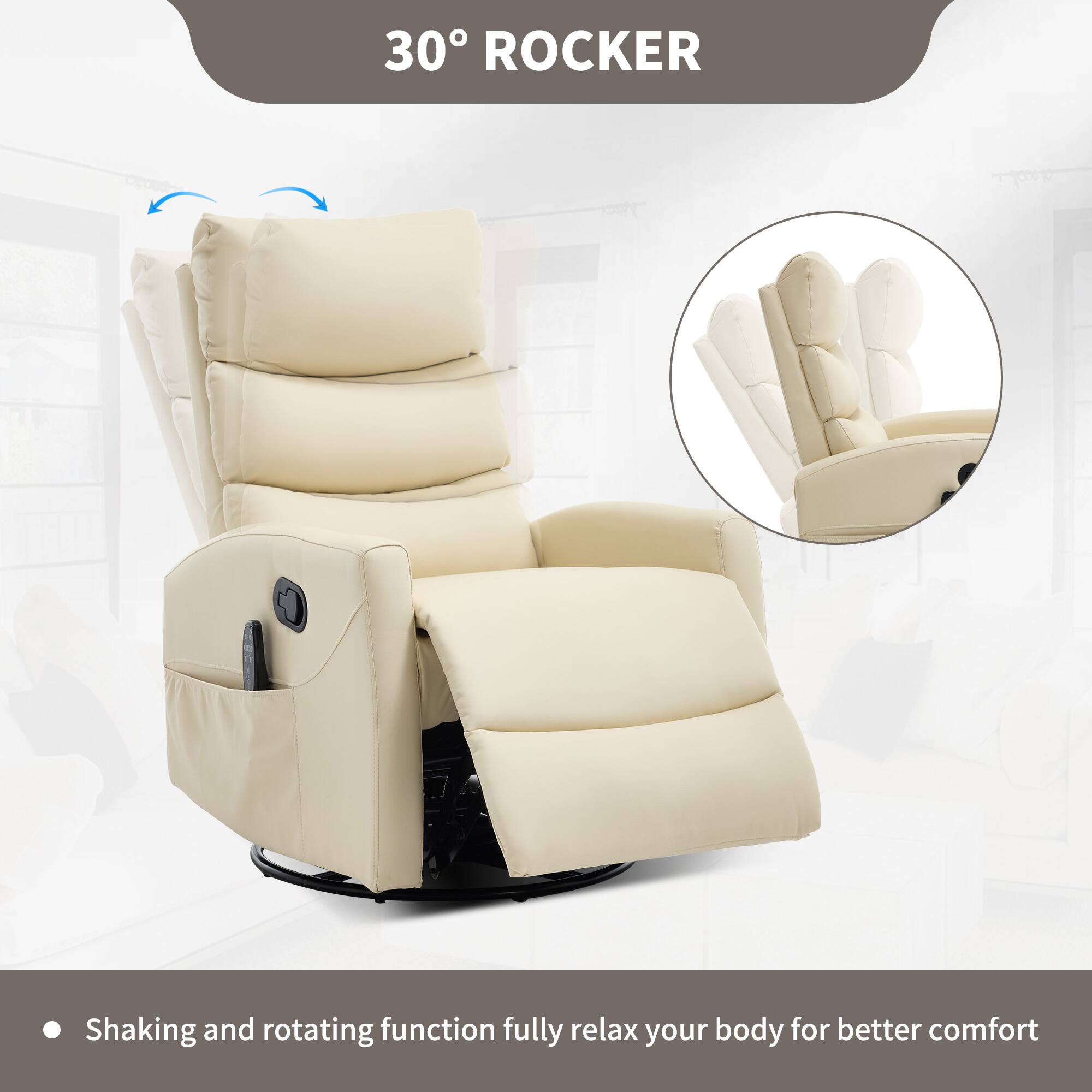 30° ROCKER

Shaking and rotating function fully relax your body for better comfort