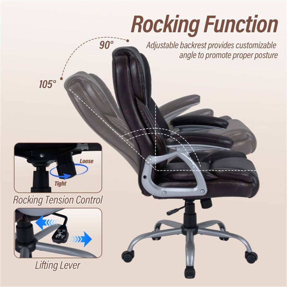 Rocking Function  
90° Adjustable backrest provides customizable angle to promote proper posture  
105° Loose Tight Rocking Tension Control  
Lifting Lever
