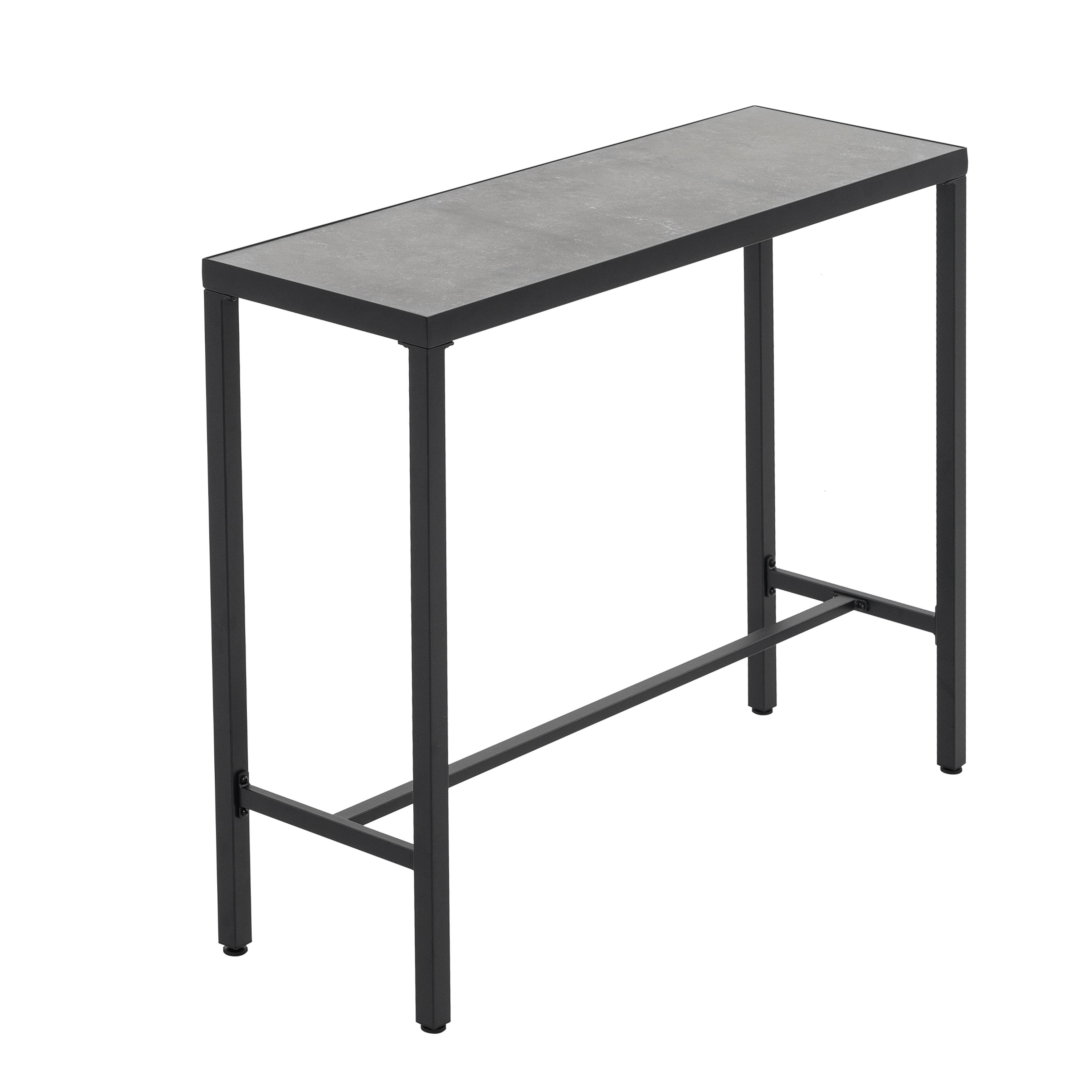 Alt View 5. Nuu Garden - Outdoor Iron Bar Table with 3D-Print Tempered Glass Tabletop - Black and Gray.