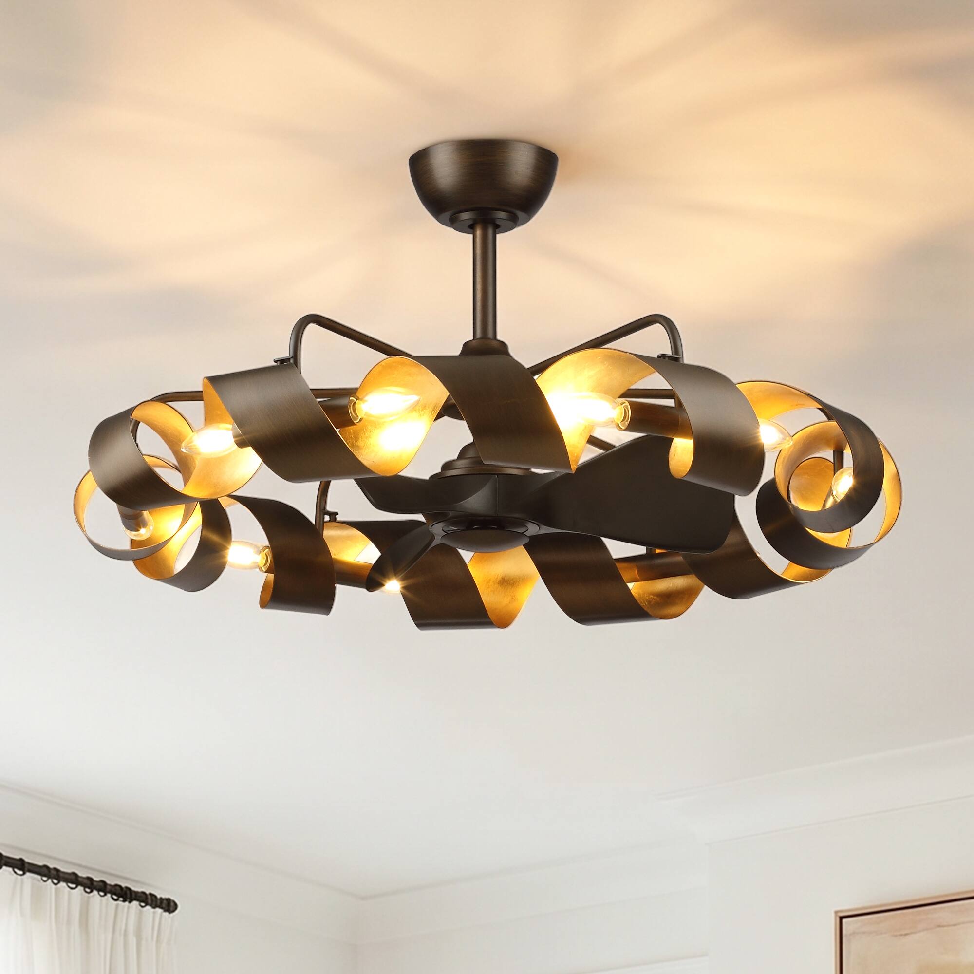 Front. Parrot Uncle - 37-Inch  Vintage Ribbon Fandelier Ceiling Fan with Remote - MULTI/OTHER CLRS.