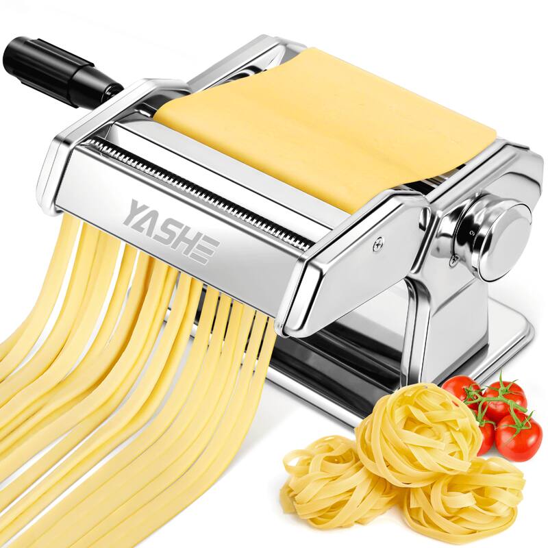 Front. YASHE - YASHE 2-in-1 Pasta Maker with Cleaning Kit - Adjustable Dough Roller & Dual Cutter for Fresh Noodles & Pasta - Silver.