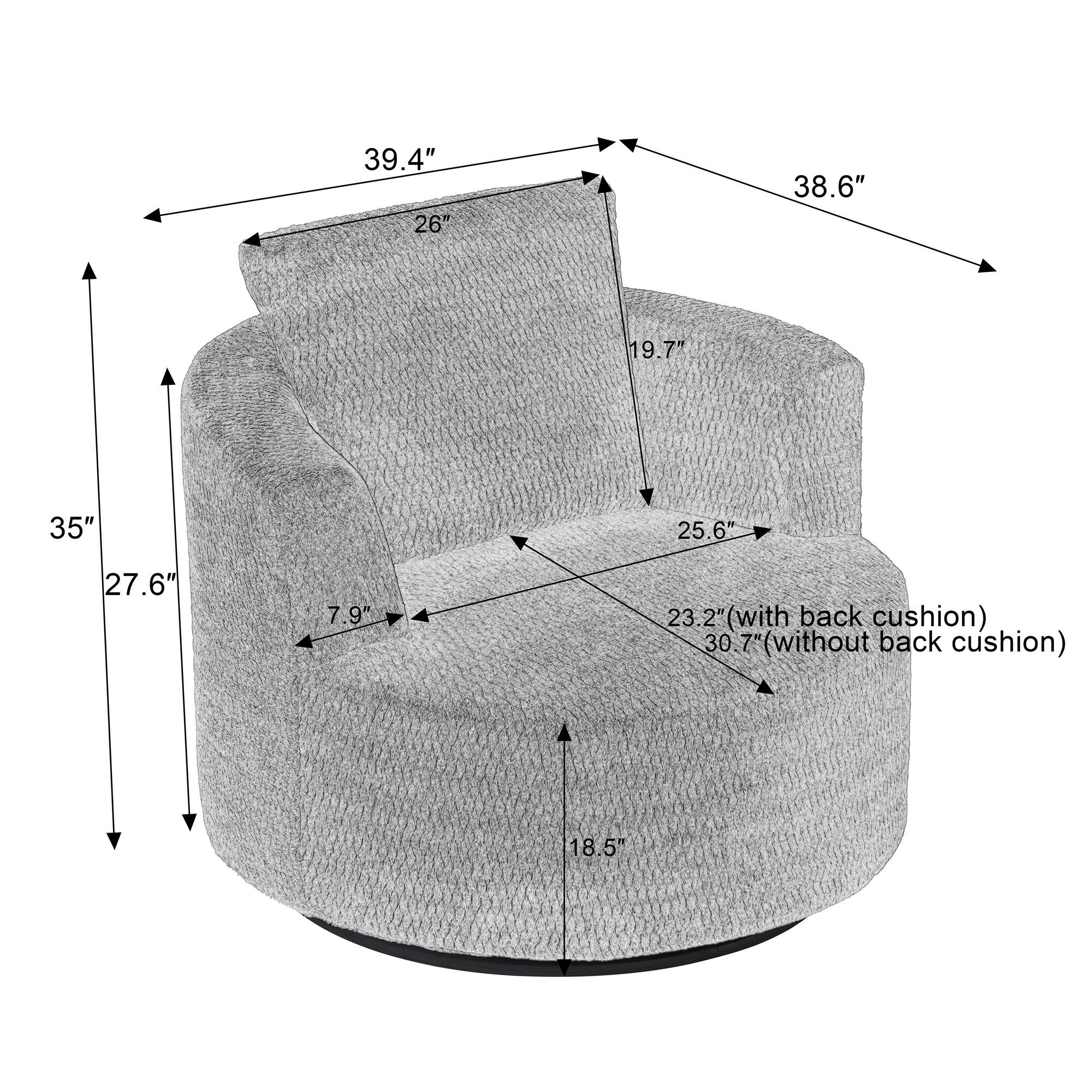 39.4" 26" 38.6" 19.7" 35" 25.6" 27.6" 7.9" 23.2" (with back cushion) 30.7" (without back cushion) 18.5"
