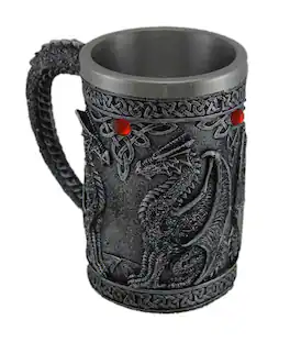 Zeckos - Gothic Dragon Tankard Decorative Blackened Resin Mug Celtic Medieval Cup - Silver