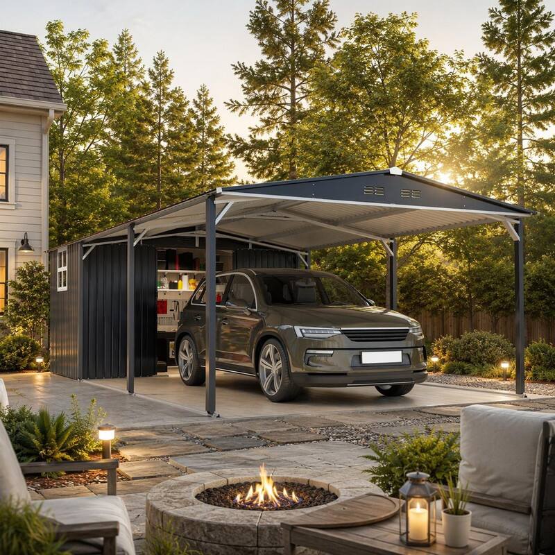 RYHNUYNE 12x23 ft Carport Shed Combo Steel Garage Sliding Door UV ...