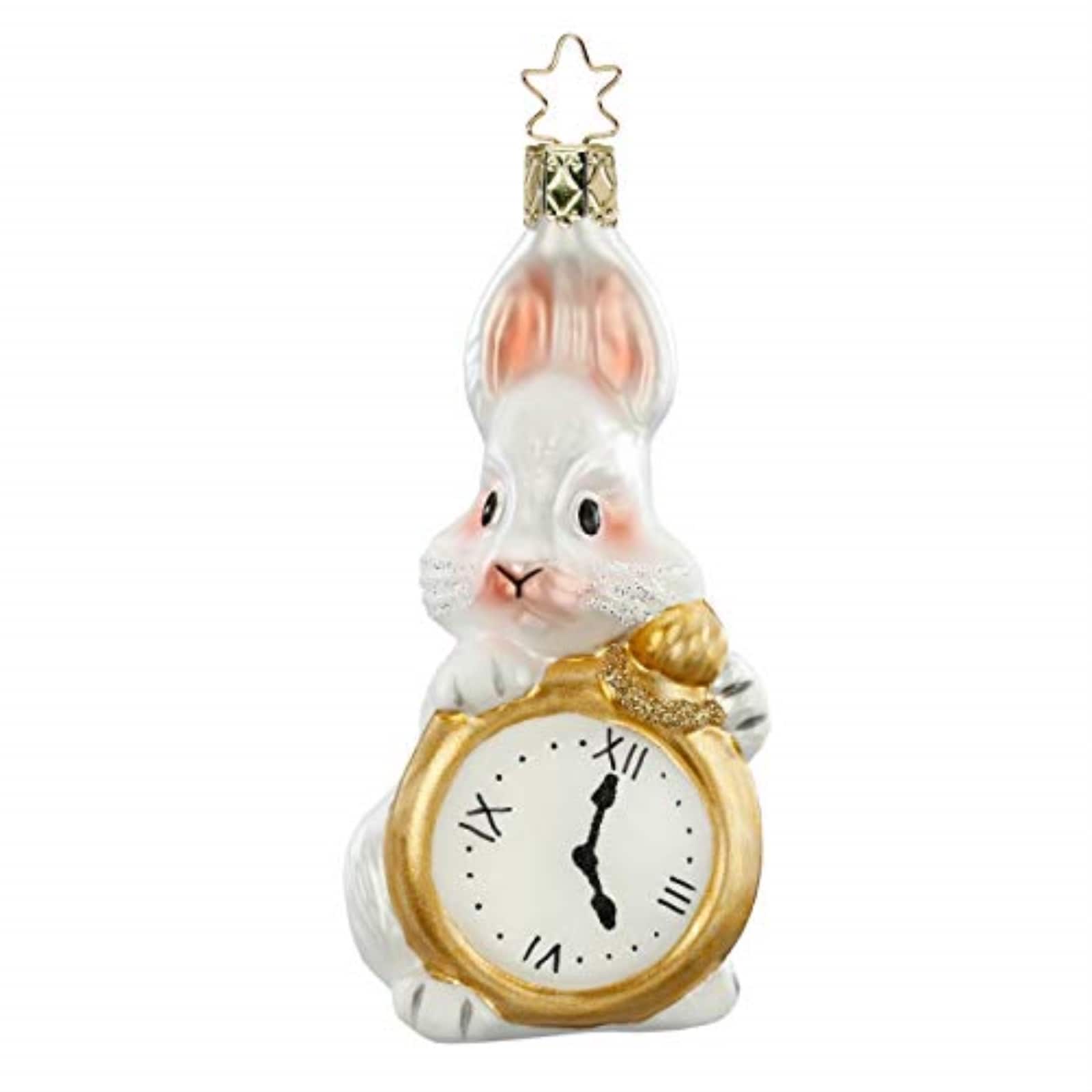 Inge Glas - Late Rabbit German Glass Christmas Tree Ornament FREE BOX - White