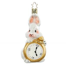Inge Glas - Late Rabbit German Glass Christmas Tree Ornament FREE BOX - White