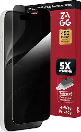 Protection Brand World's #1 Mobile The ZAGG 450 Million Devices Protected
5X STRONGER
PerfectFit Easy, 2-Step Installation
4-Way Privacy