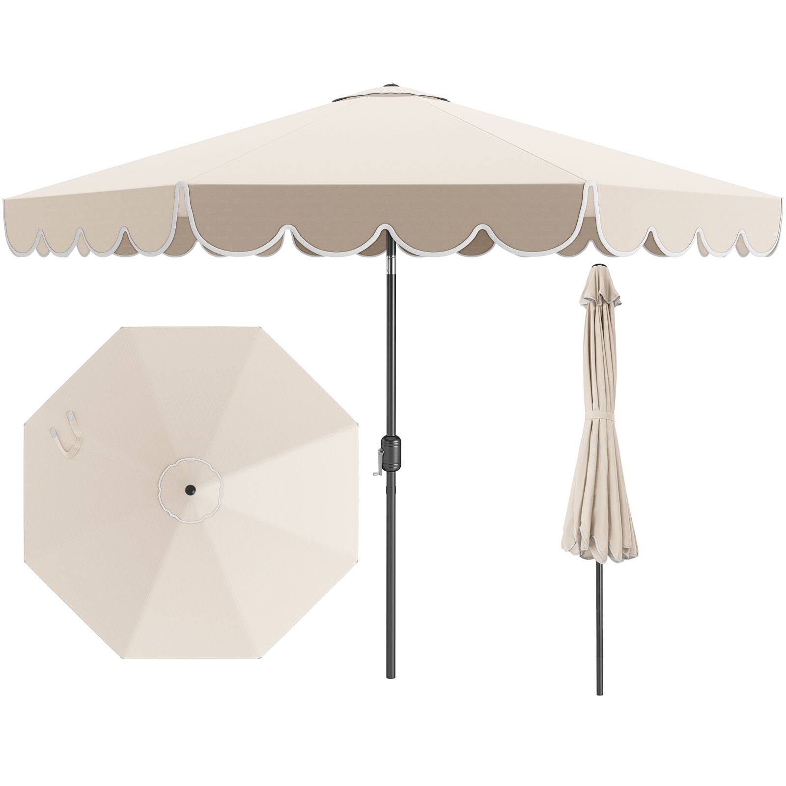 Costway - 10 FT Patio Umbrella with Crank Tilt Adjustment Ruffles Vented Top 8 Ribs - Beige price history on PriceWatchPro
