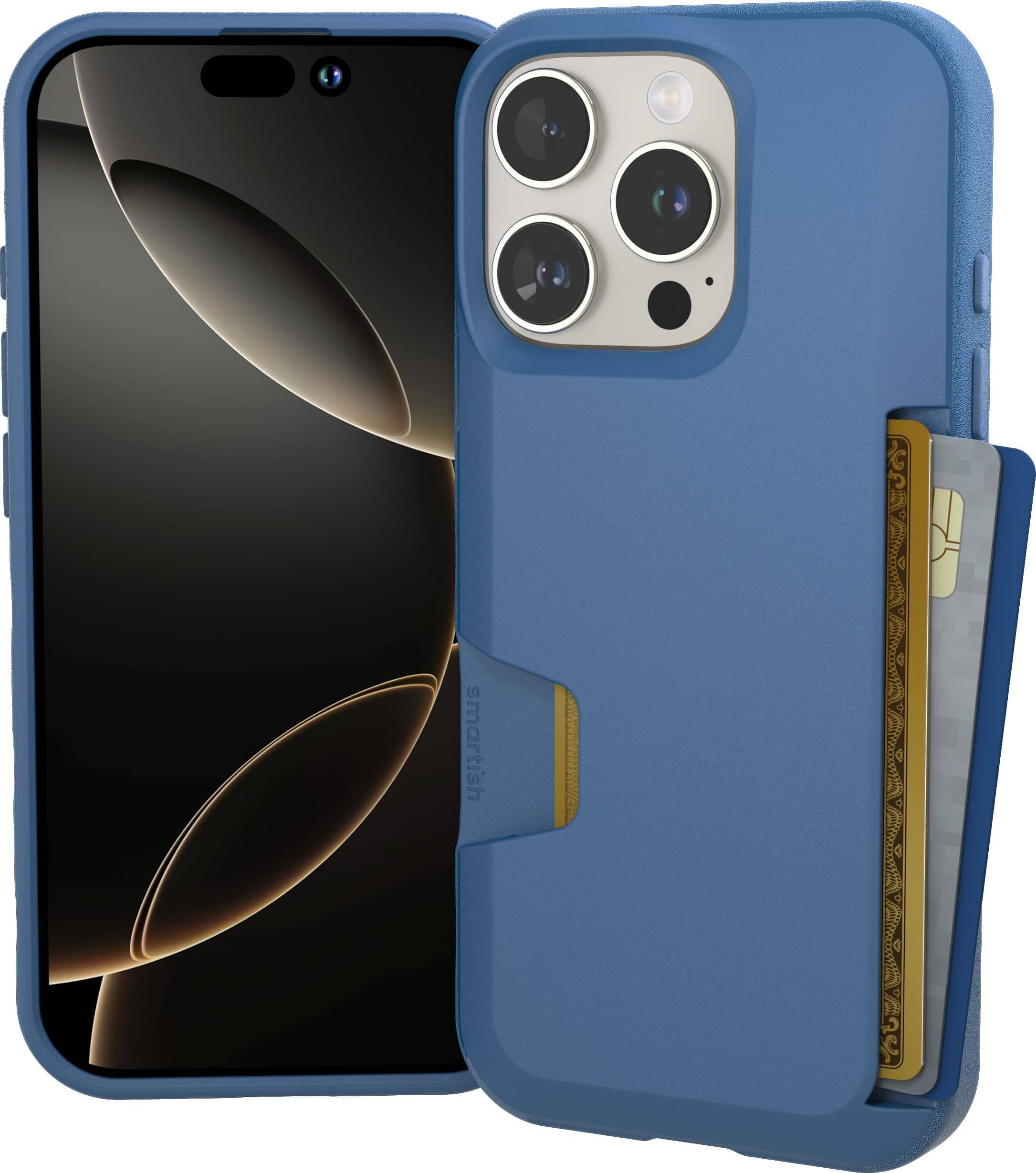 Smartish - iPhone 16 Pro Wallet Case - Wallet Slayer Vol 1 - Protective Slim Card Holder Cover - Blues on the Green