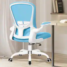 KERDOM - Ergonomic Desk Chair, Swivel Computer Chair with Flip-up Arms and Lumbar Support, Adjustable Height with Breathable Mesh - Blue