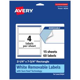 Avery - Removable Rectangle Labels, 2.25" x 7.75", 60ct - White
