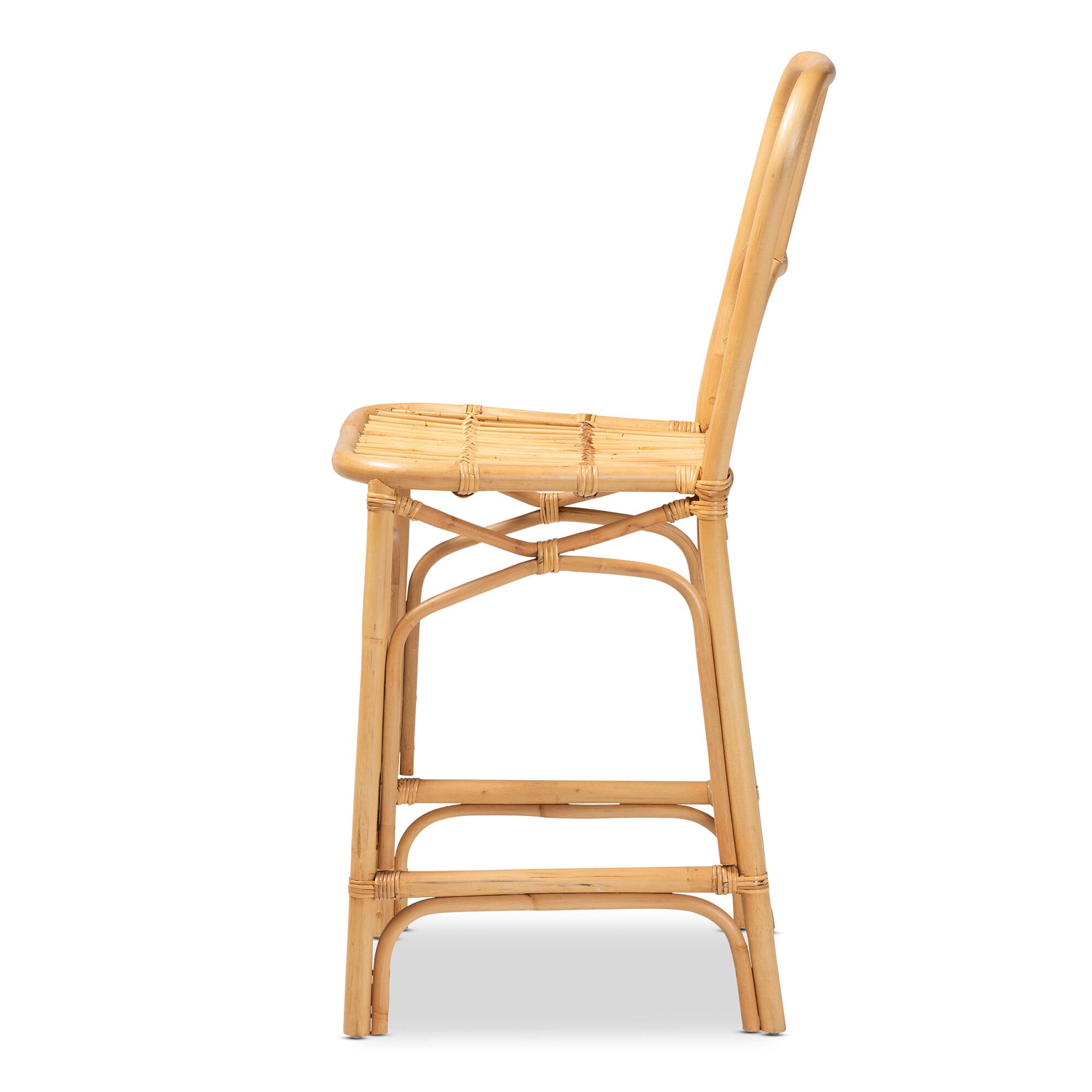 Left. bali & pari - Ivora Modern Bohemian Natural Rattan Counter Stool - Natural Brown.