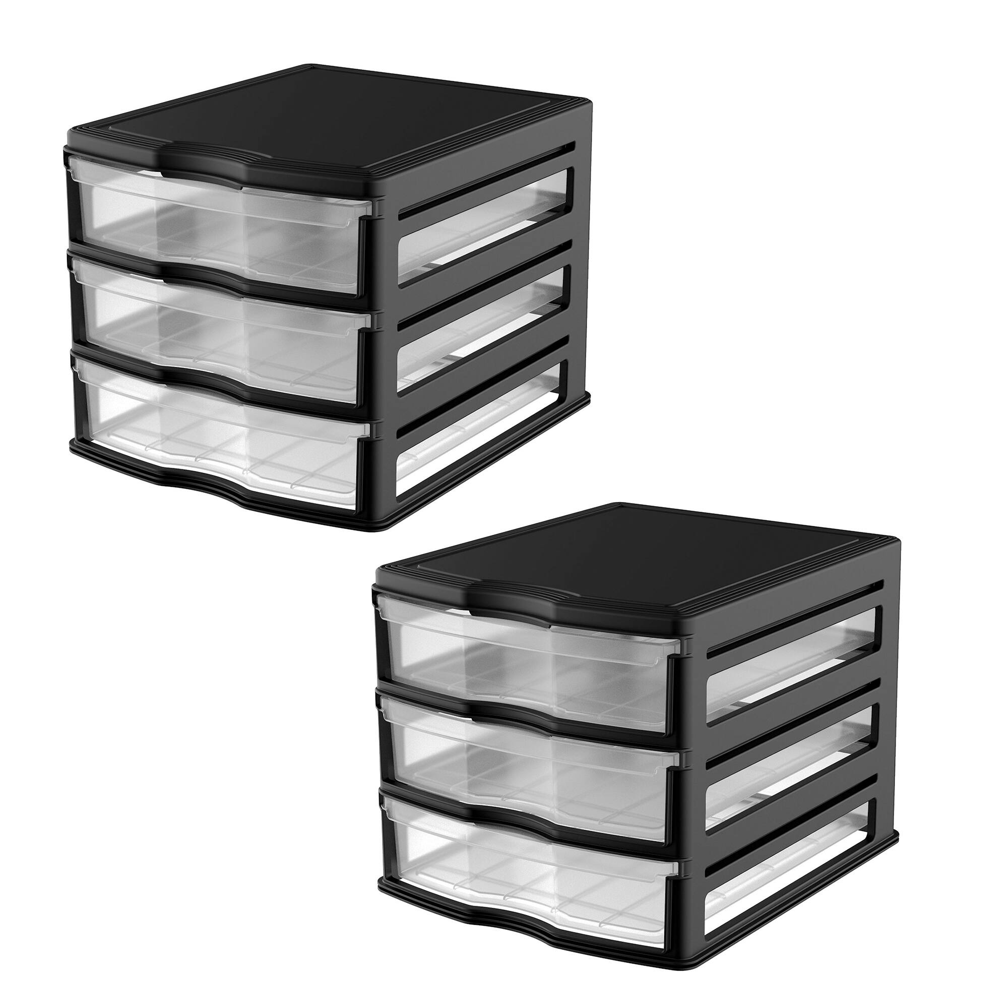 Front. Life Story - Life Story 3 Drawer Stackable Shelf Organizer Storage Drawers, Black (2 Pack).