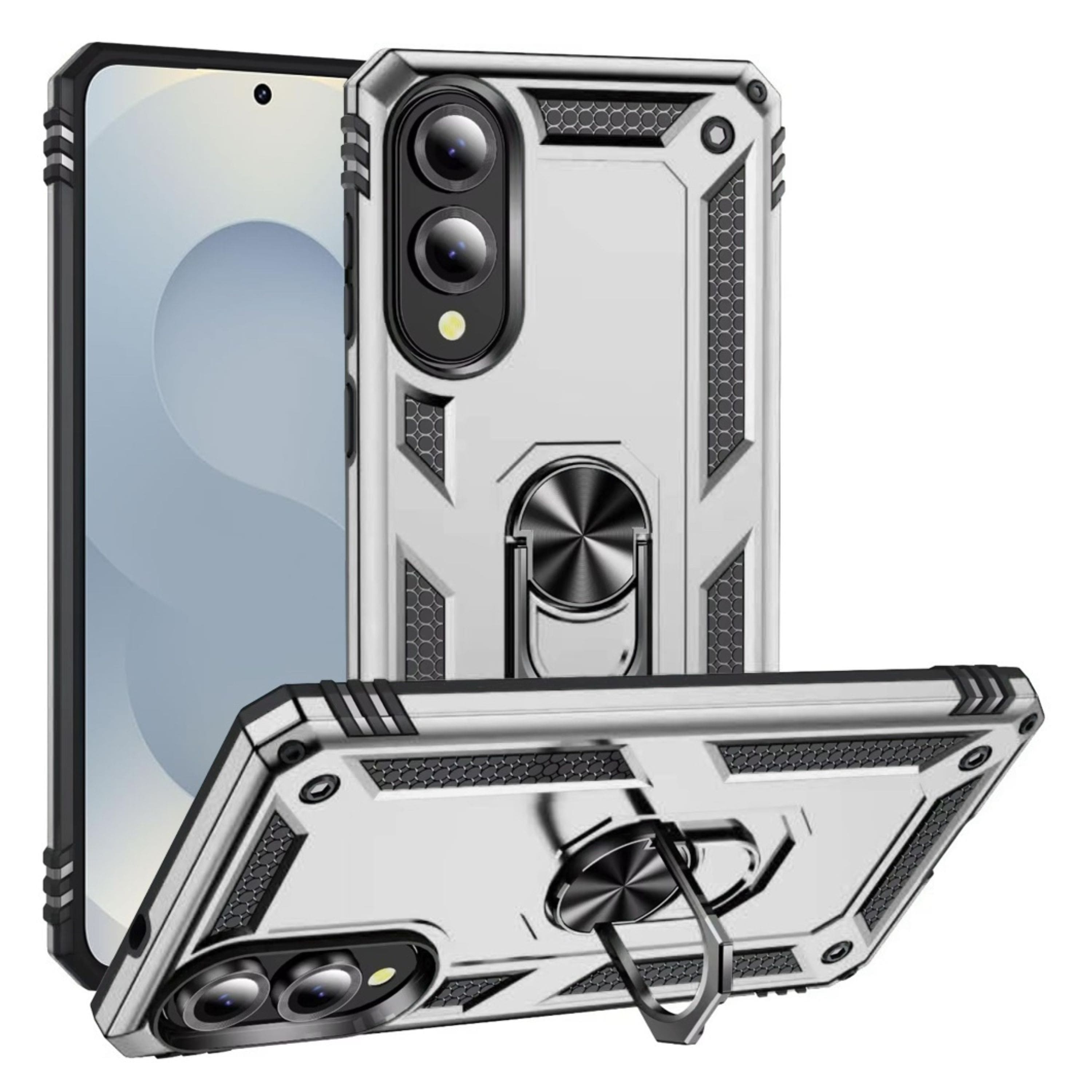 Kitcheniva - Shockproof Ring Magnetic Kickstand Phone Case With Tempered Glass For Samsung Galaxy S25 Edge - Silver price history on PriceWatchPro