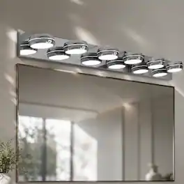 RYHNUYNE - 43" LED Vanity Light,6‑Light Bathroom Light Fixture Over Mirror,Wall Mount Mirror Lighting for Bathroom - Chrome