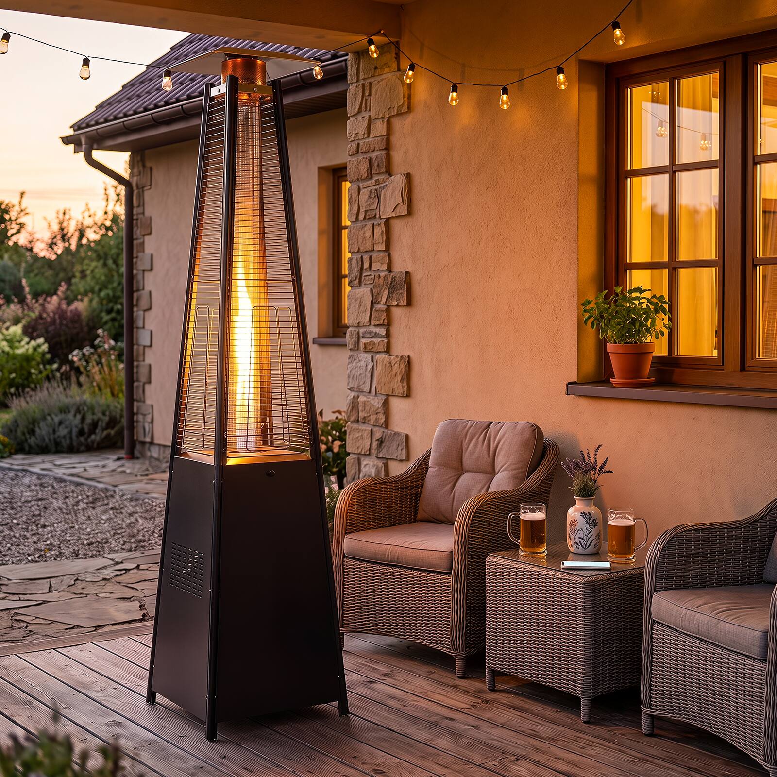 Alt View 1. Costway - Costway 45000 BTU Pyramid Patio Heater with Zippered Cover,Triple Safety Protection,Wheels - Black.