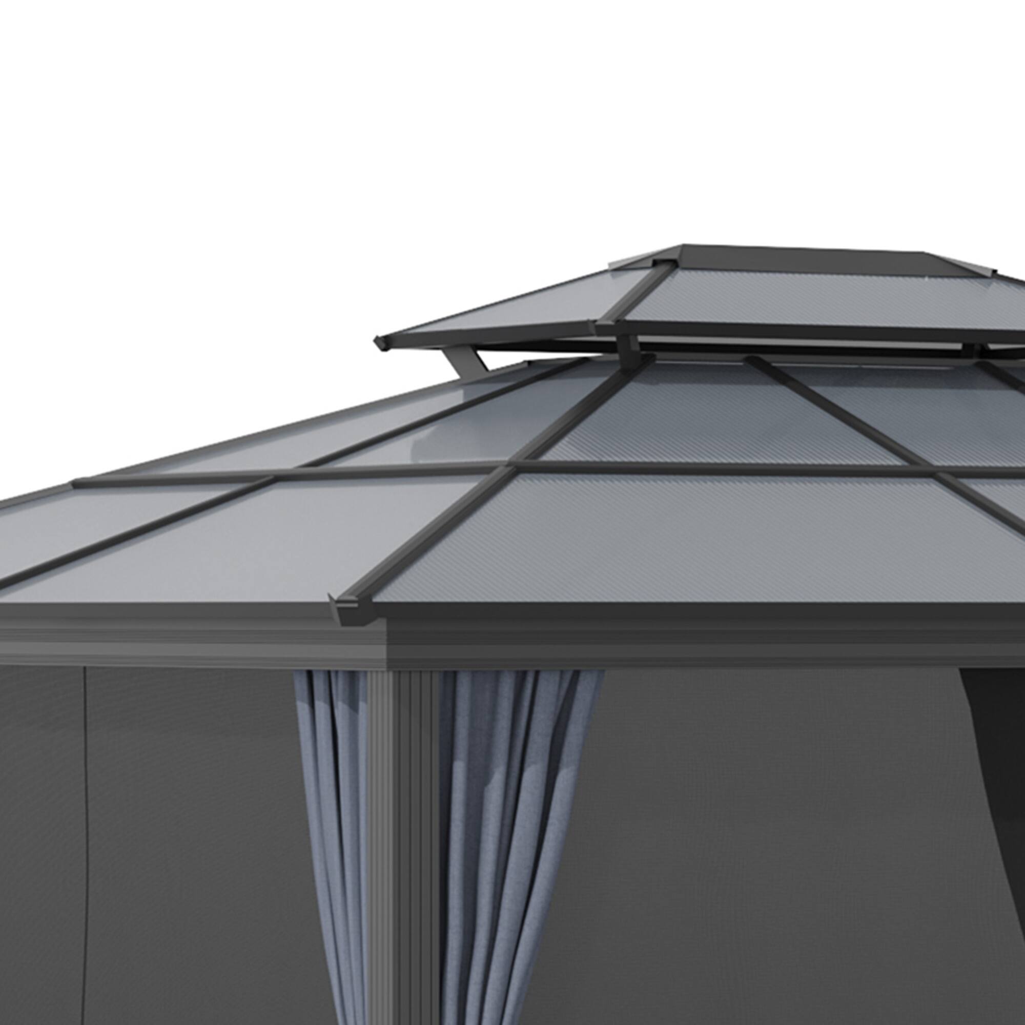Alt View 8. Outsunny - x 12' Hardtop Gazebo Canopy with Polycarbonate Roof - Black.