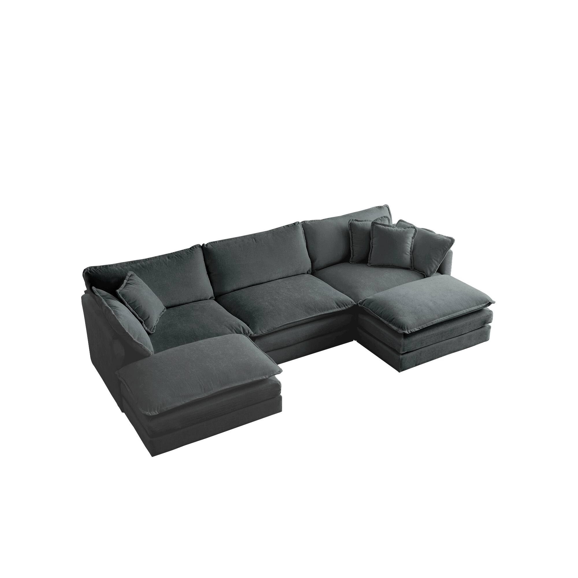 Alt View 2. LOVMOR - UShaped Sectional Sofa wReversible Footrest 5Seater Convertible Corner Couch with 2 Ottomans Modern Minimalist Soft - Gray.
