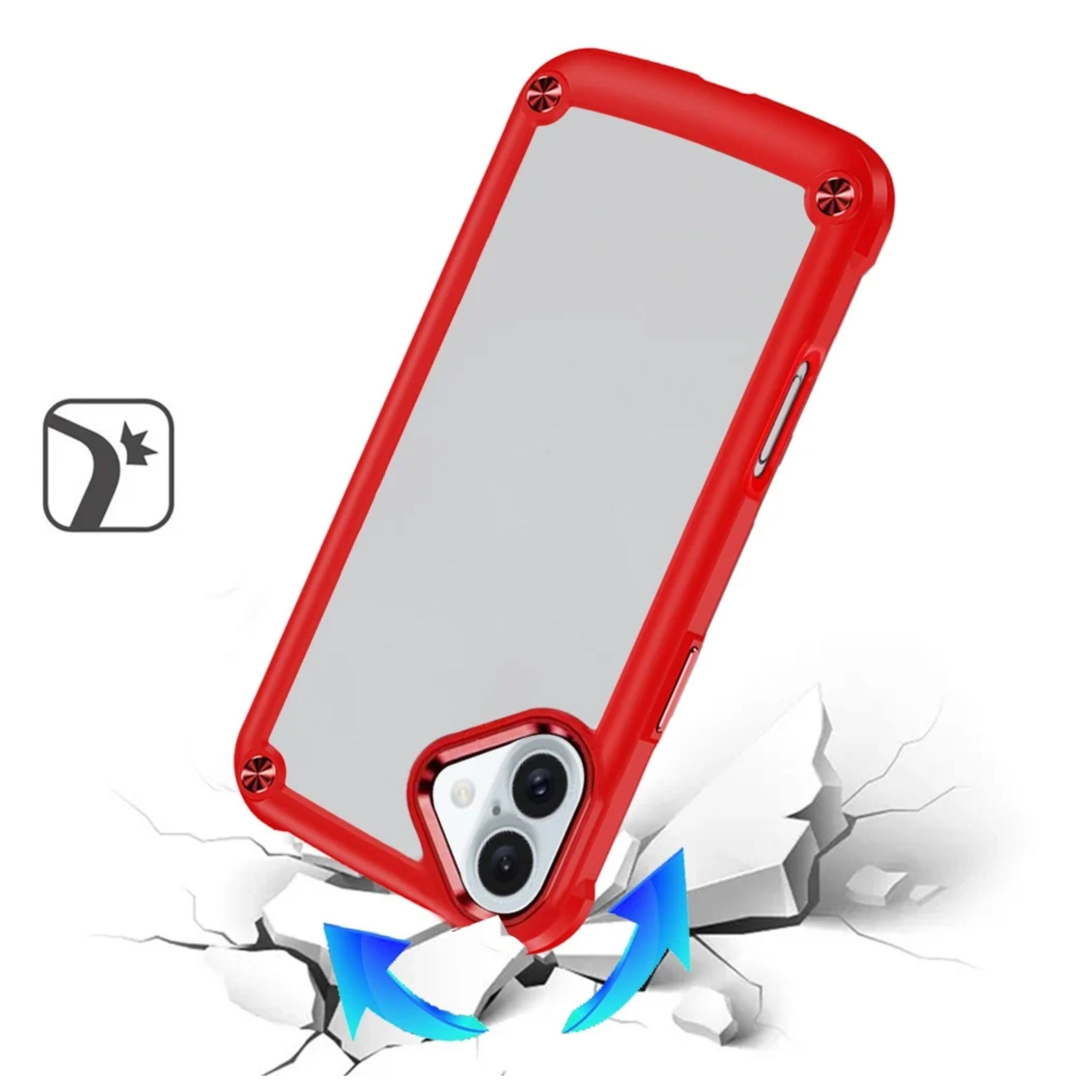 Angle. Kitcheniva - Raised Camera Lip Metal Buttons Phone Case With Tempered Glass For iPhone 17 Red - Red.