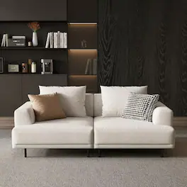 luck idea - Modern Beige Linen 2‑Seater Modular Sofa, Small Loveseat Couch with Metal Legs for Living Room - White