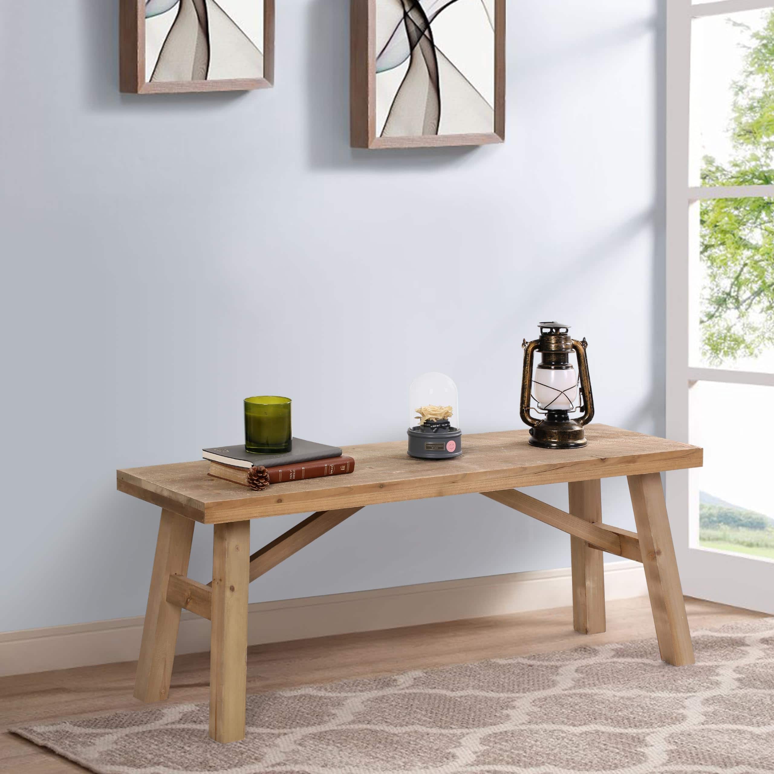 Fabibe - Farmhouse Wood Bench Natural Sawmill Long Bench, Entryway Living - 43"