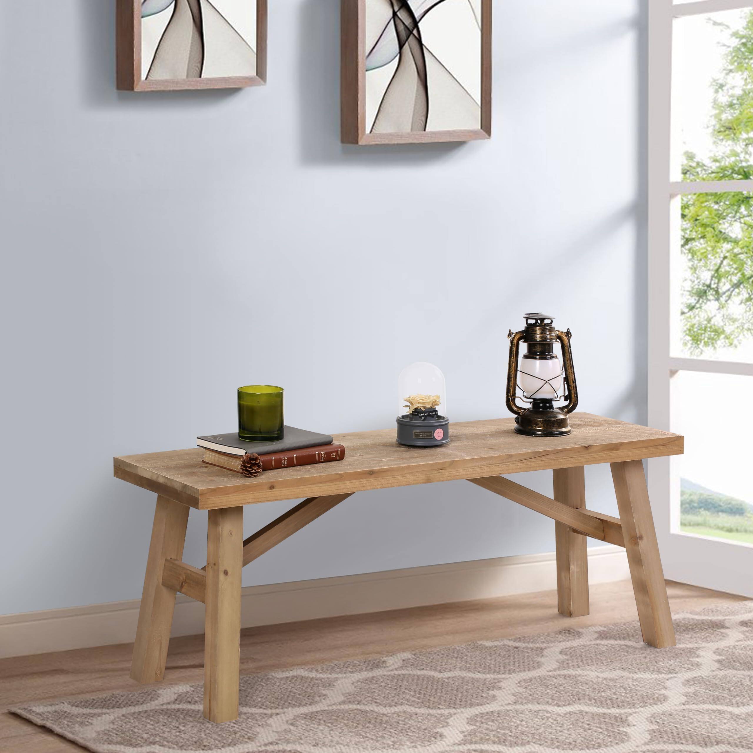 Fabibe - Farmhouse Wood Bench Natural Sawmill Long Bench, Entryway Living - 43"