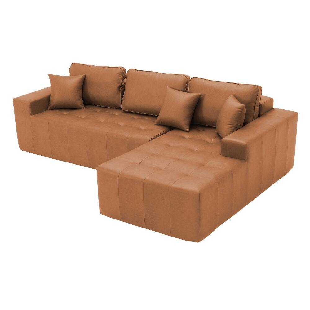 Alt View 1. Loheer - Loheer Faux Leather Sofa Bed L-Shaped Sectional Couch Corner Chaise Light Brown - Light Brown.