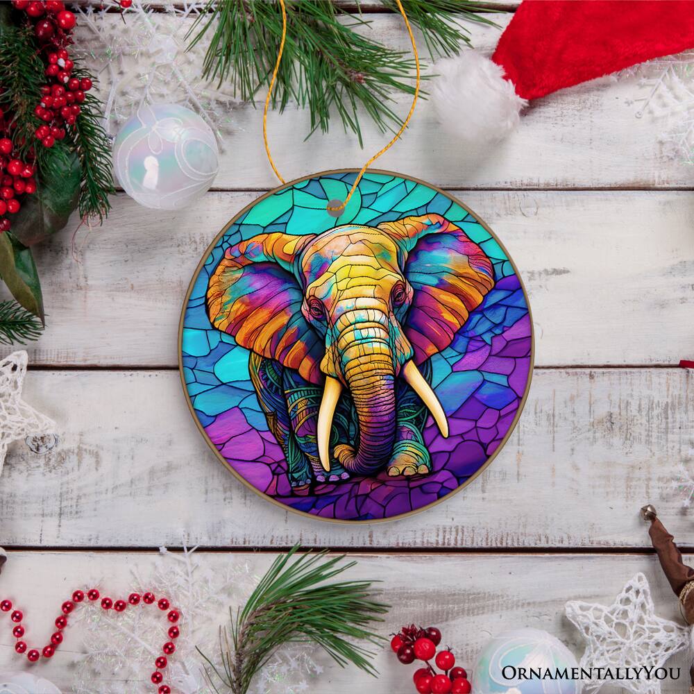 OrnamentallyYou Forest Giants Elephant Stained Glass Style Ceramic ...