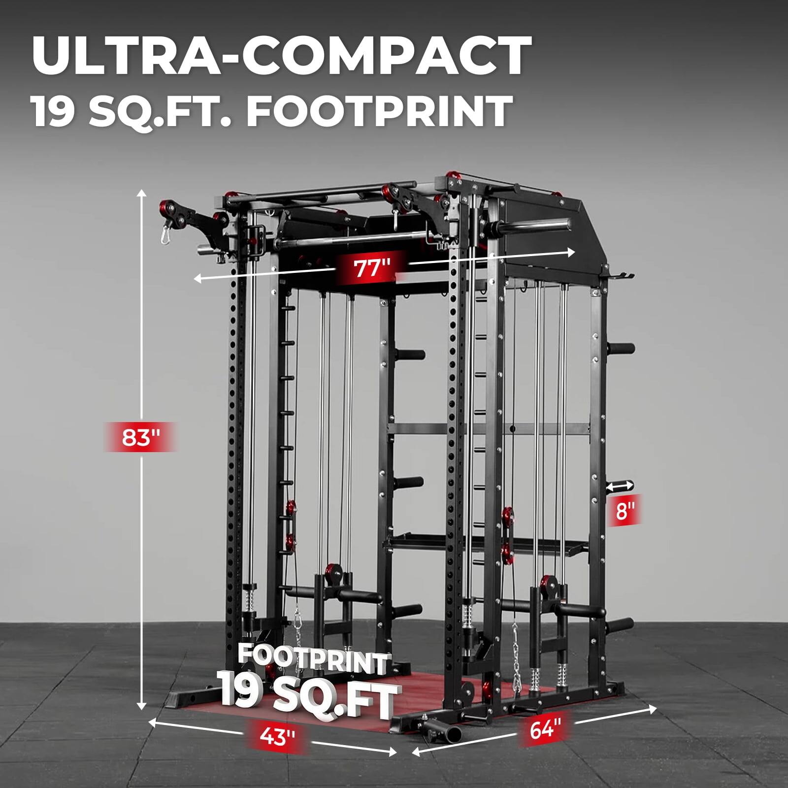 ULTRA-COMPACT 19 SQ.FT. FOOTPRINT

77" TiA
83" 
8" FOOTPRINT
19 SQ.FT
43" 
64"