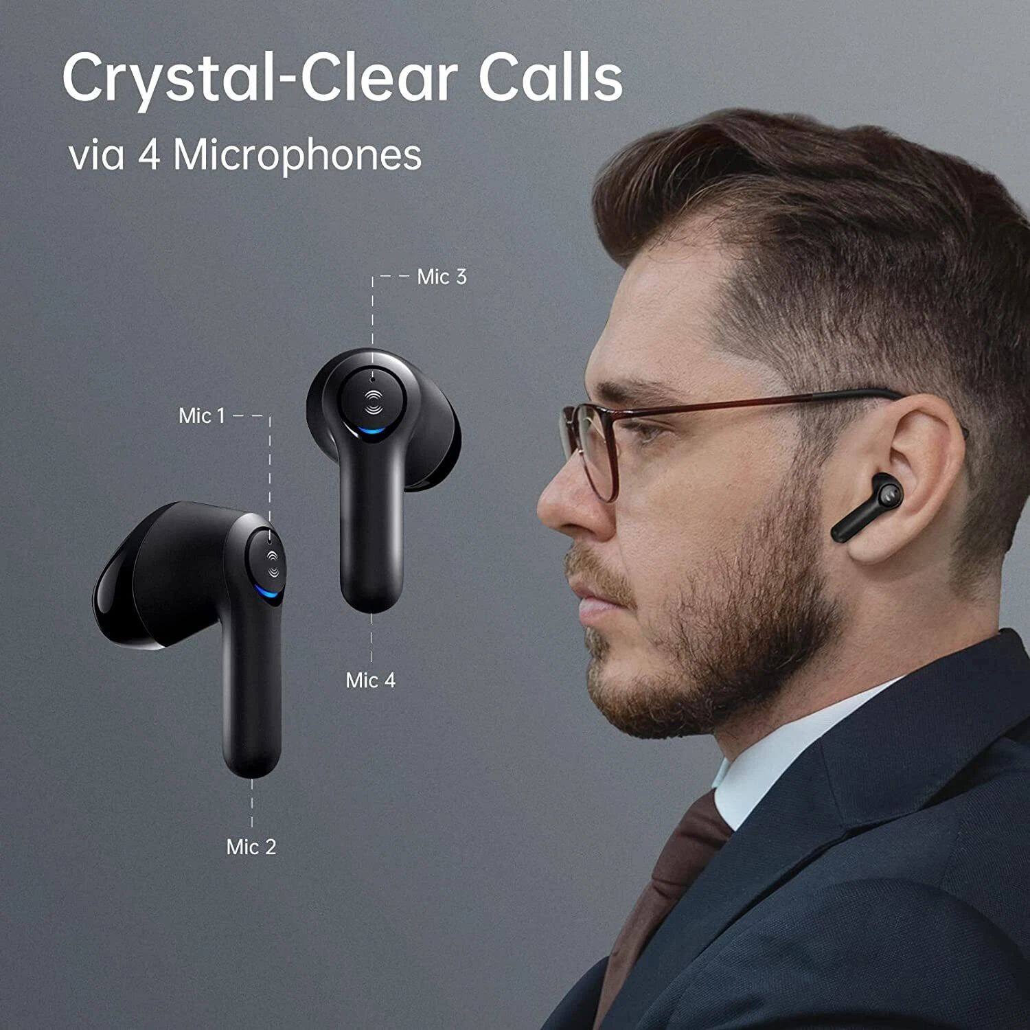 Left. Home Collection - Black Bluetooth 5.1 Noise Cancelling Wireless Sport Earbuds with Built-in Microphone.