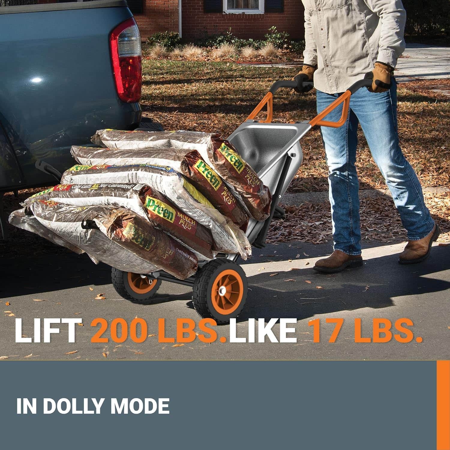 EYE CLEN Preen MULCH PLUS LIFT 200 LBS. LIKE 17 LBS. IN DOLLY MODE