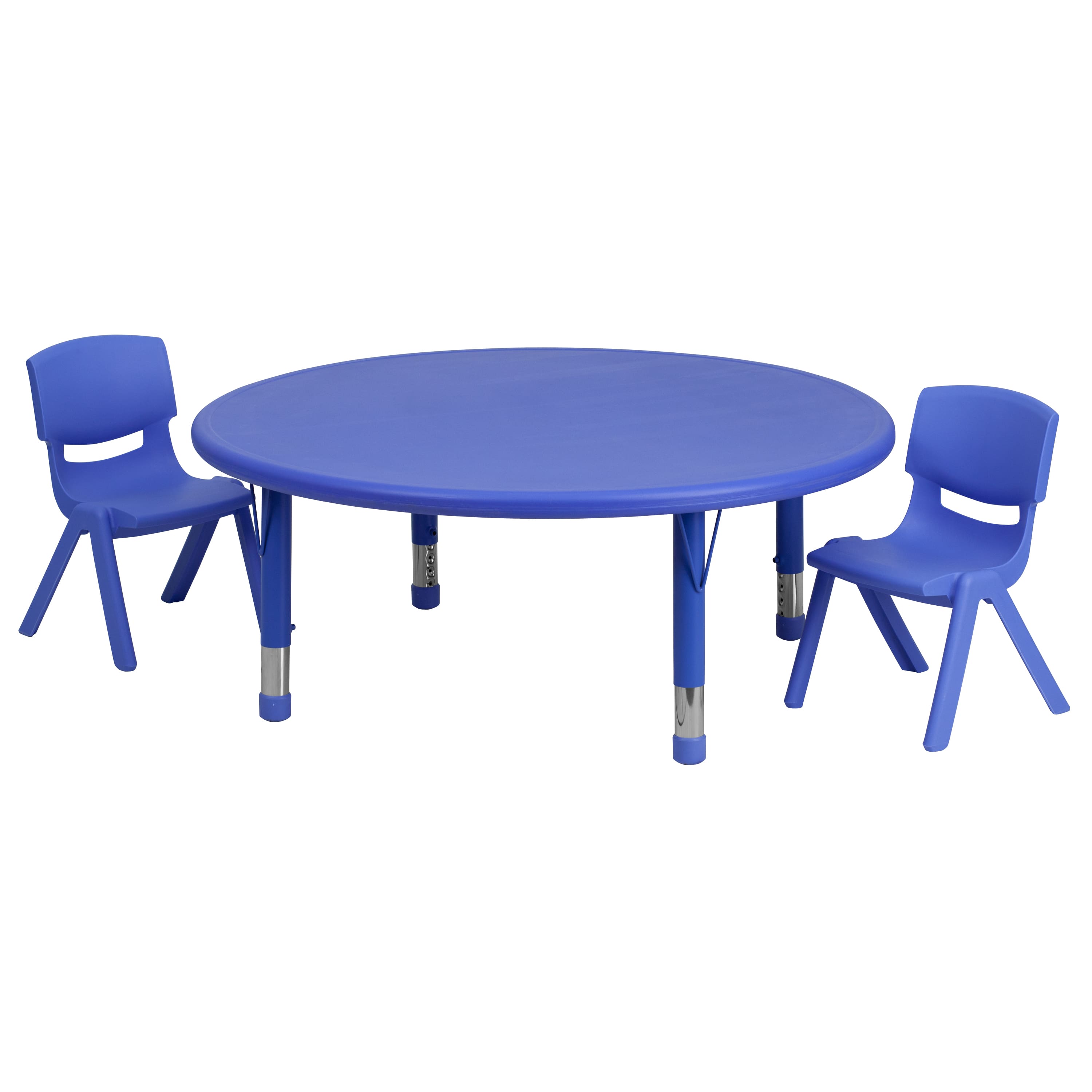 Emma + Oliver - 45" Round Plastic Height Adjustable Activity Table Set with 2 Chairs - Blue