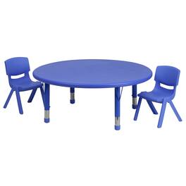 Flash Furniture - Emmy 45'' Round Plastic Height Adjustable Activity Table Set with 2 Chairs - Blue
