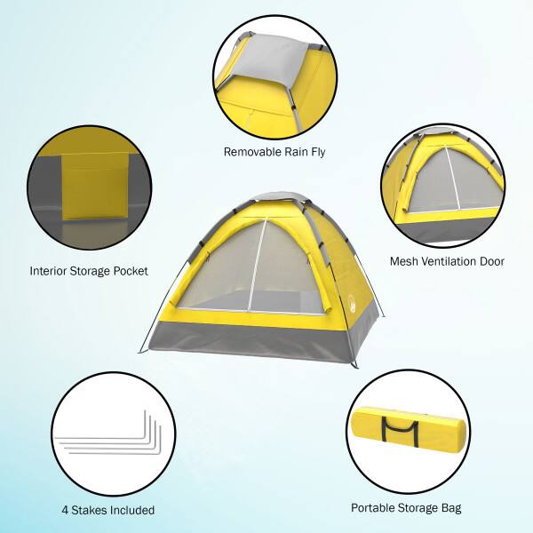 Removable Rain Fly, Interior Storage Pocket, Mesh Ventilation Door, 4 Stakes Included, Portable Storage Bag