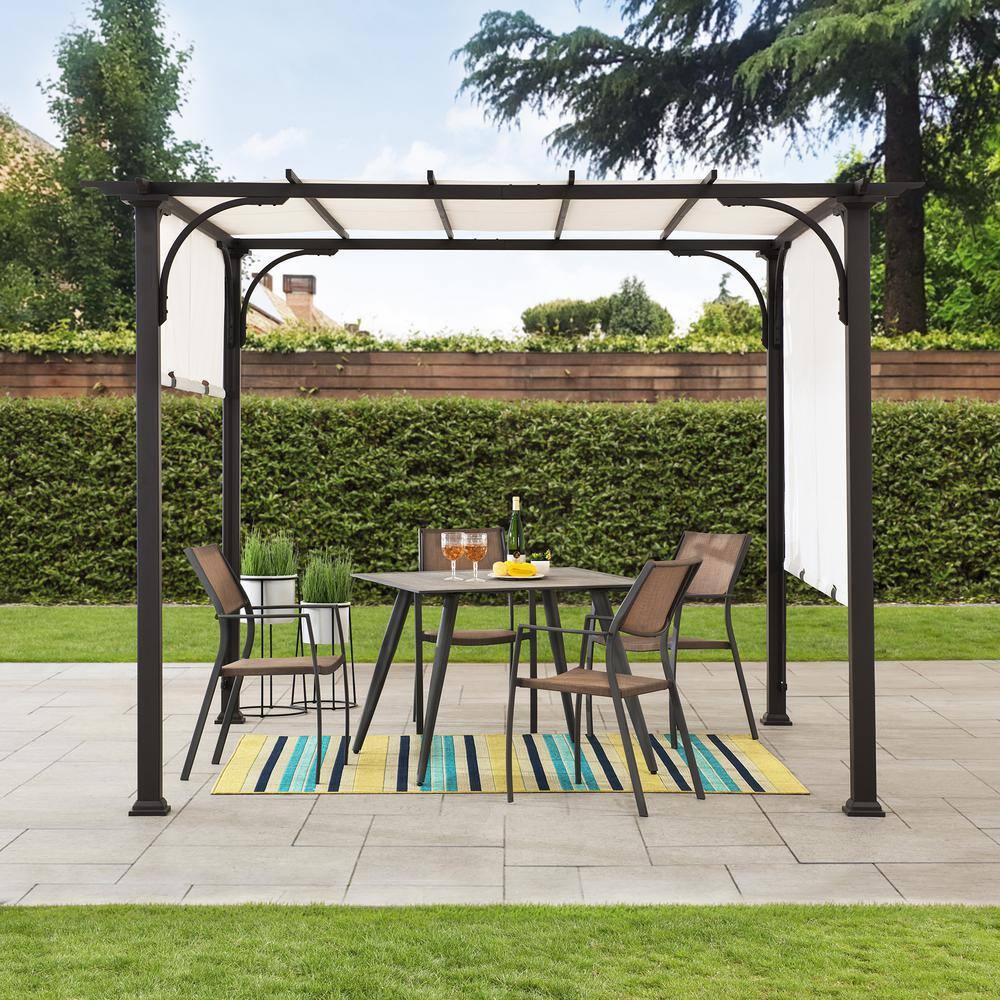 Alt View 4. SUNJOY - Brown Metal Classic Pergola with Adjustable White Garden Shade.