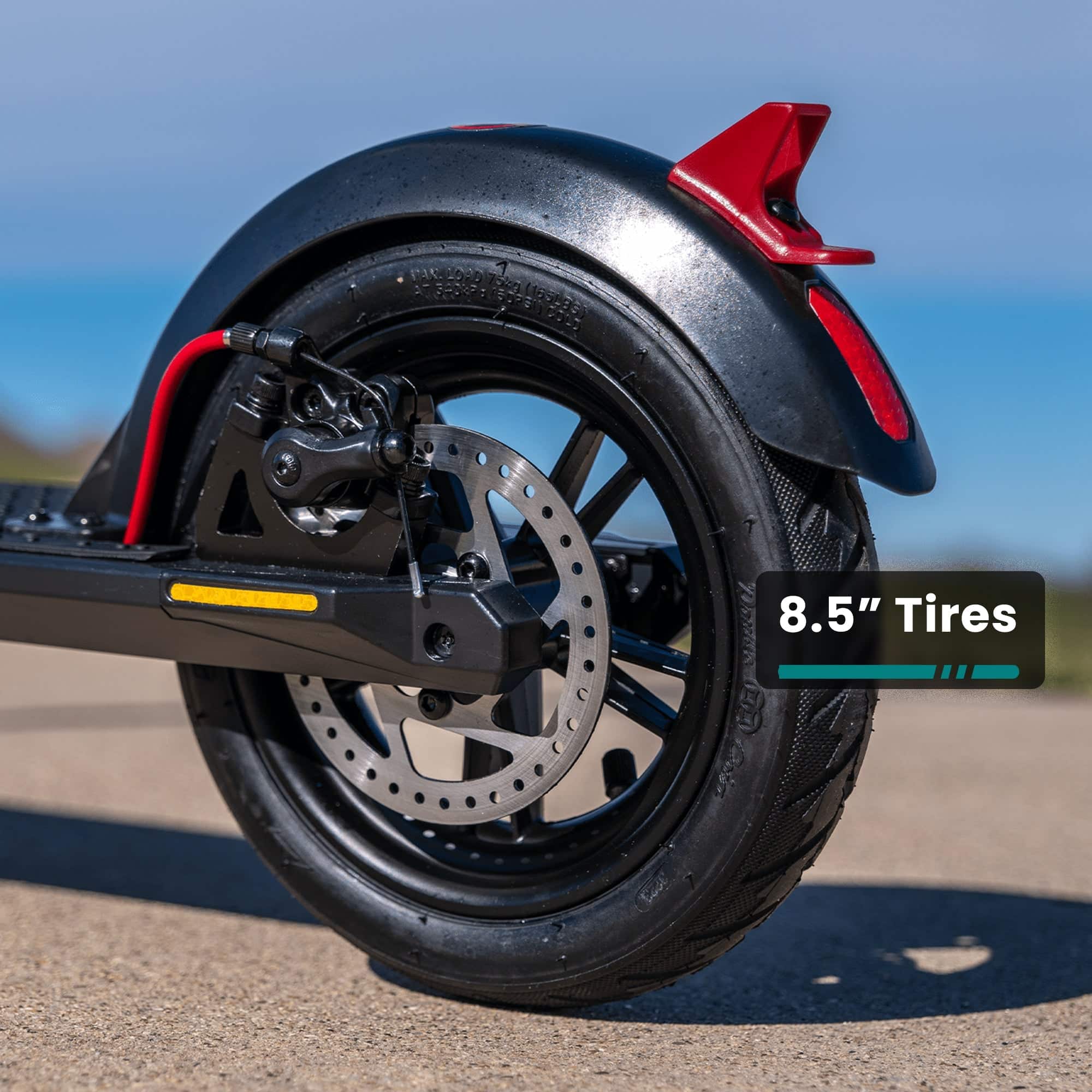 The text on the image reads: "PC 20RD nothing to write 75k MegeeCD 502 F 8.5" Tires." This text is likely describing the features and specifications of the motorcycle tire, including the brand, model, and size.