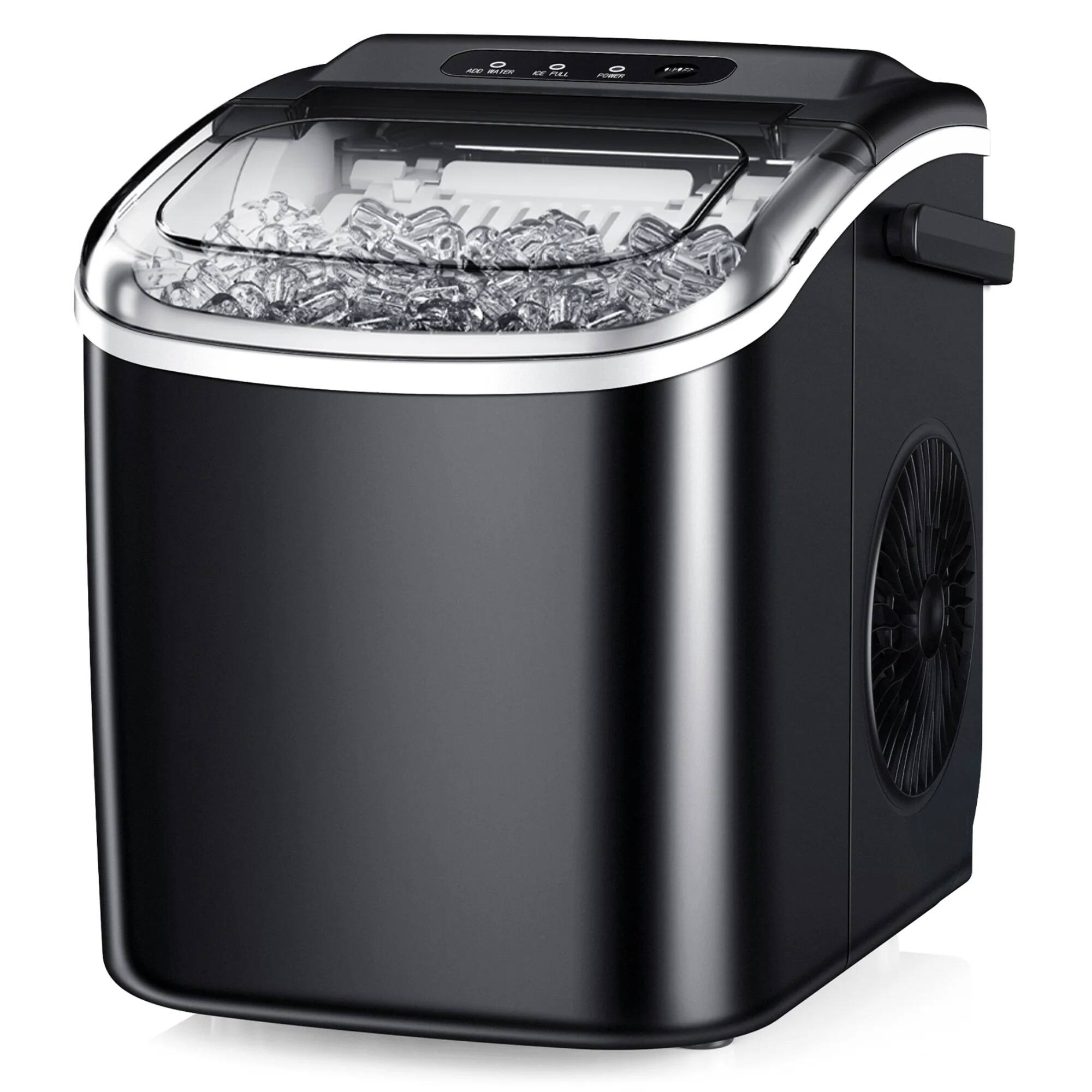 SIMZLIFE - Portable Countertop Ice Maker - 9 Cubes in 6 Mins, 26lbs/Day, Self-Cleaning with Ice Scoop & Basket, for Home/Office/RV - Black