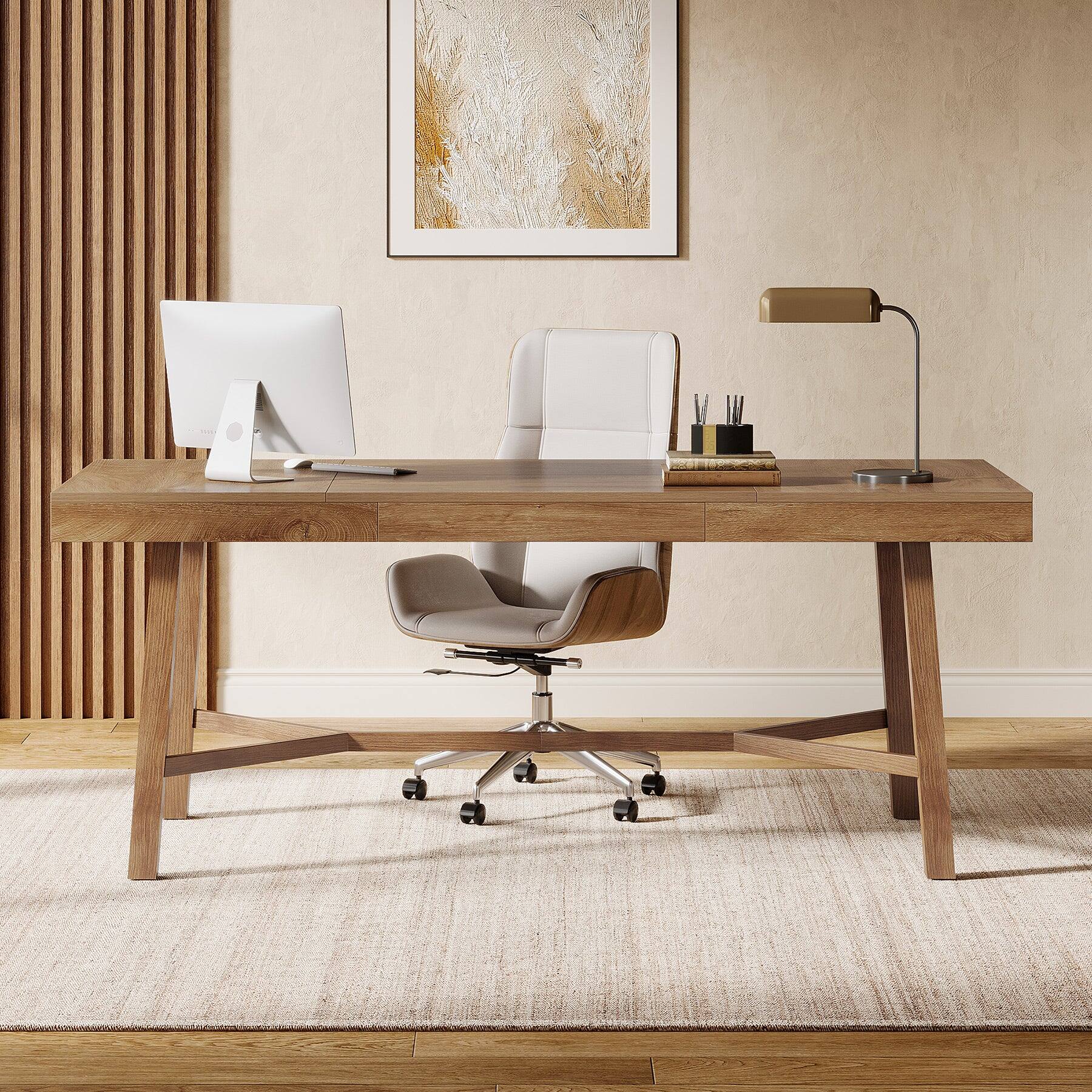 Back. Tribesigns - Office Executive Desk, For Computer Work and Writing in Home Offices and Everyday Organization - Brown.