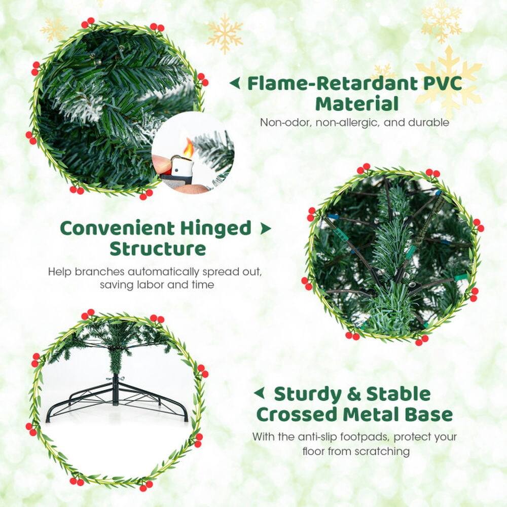 - Flame-Retardant PVC Material
  - Non-odor, non-allergic, and durable

- Convenient Hinged Structure
  - Help branches automatically spread out, saving labor and time

- Sturdy & Stable Crossed Metal Base
  - With the anti-slip footpads, protect your floor from scratching